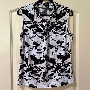 TAHARI Sleeveless Printed Blouse White Black Pink Women’s Size Large